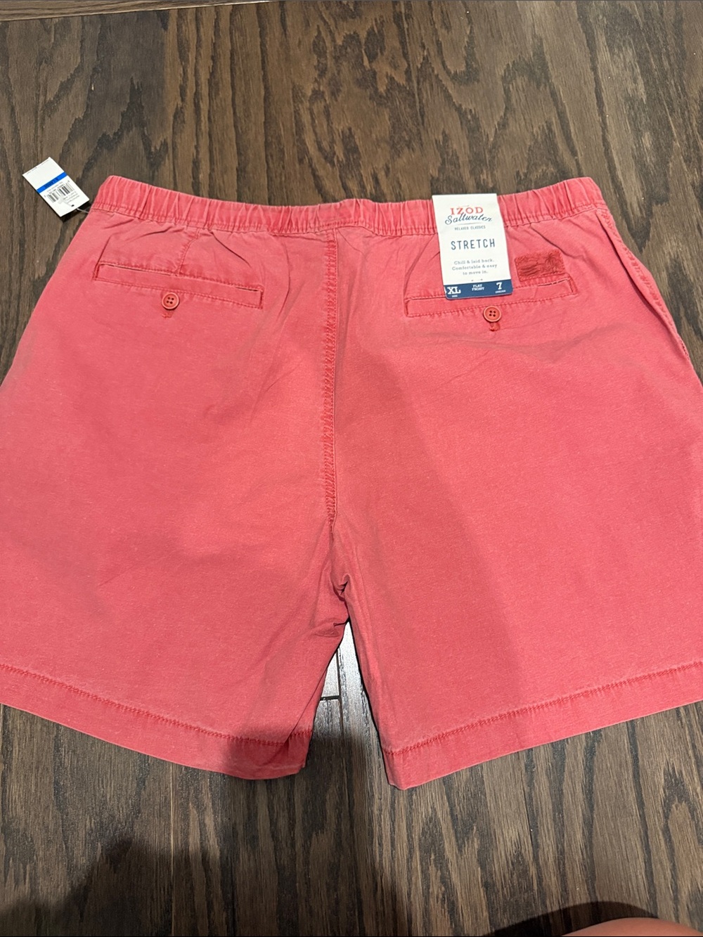Izod Saltwater Stretch Coral-Red Flat Front Shorts - Picture 4 of 7